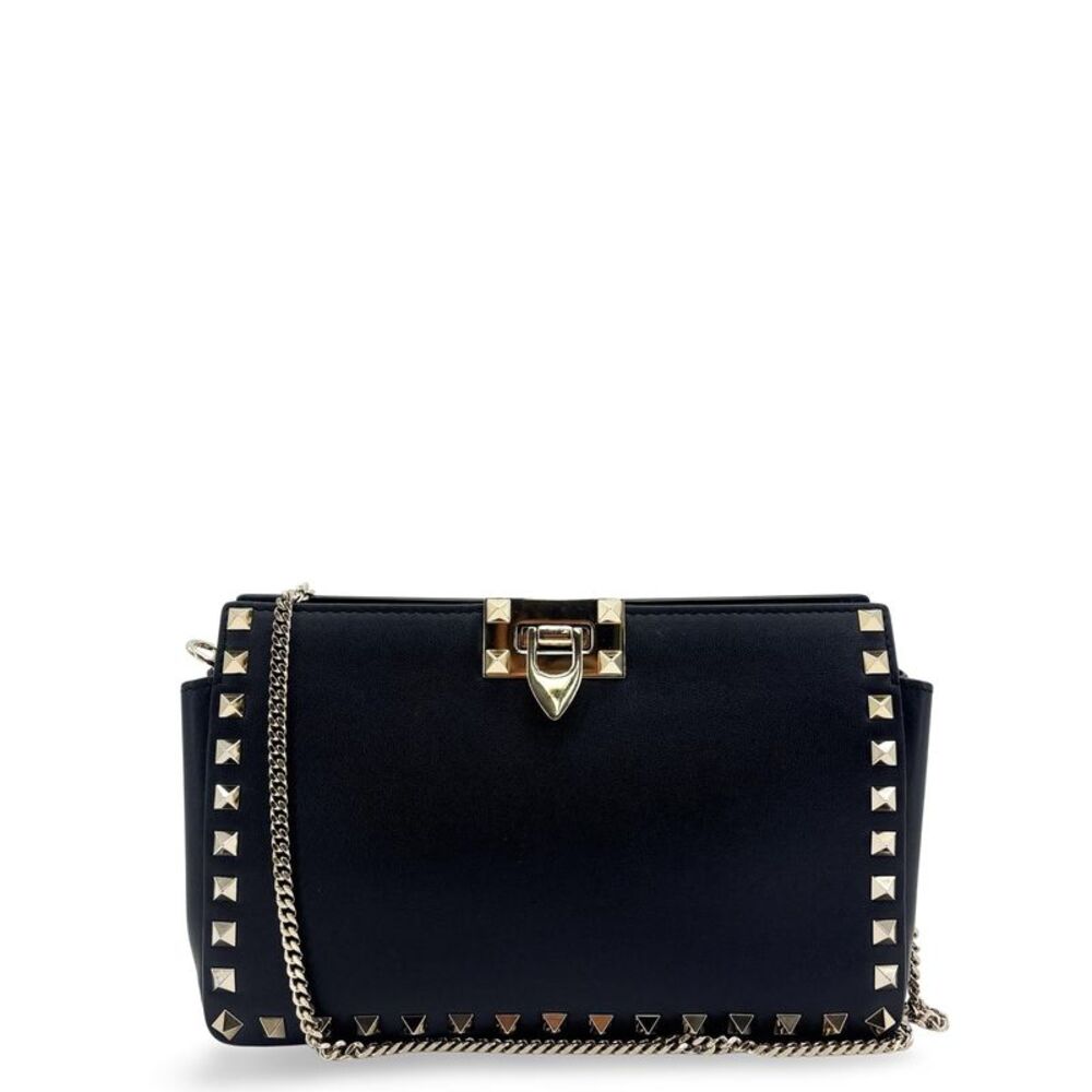 Valentino Garavani Rockstud Chain Shoulder Bag Black Gold Hardware
